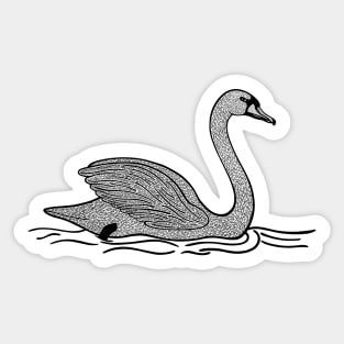 Swan Ink Art - beautiful detailed bird drawing - on white Sticker